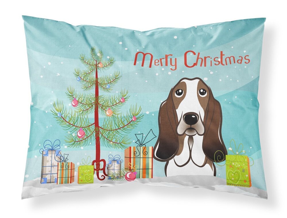 6477 BB1615PILLOWCASE Christmas Tree and Basset Hound Fabric Standard